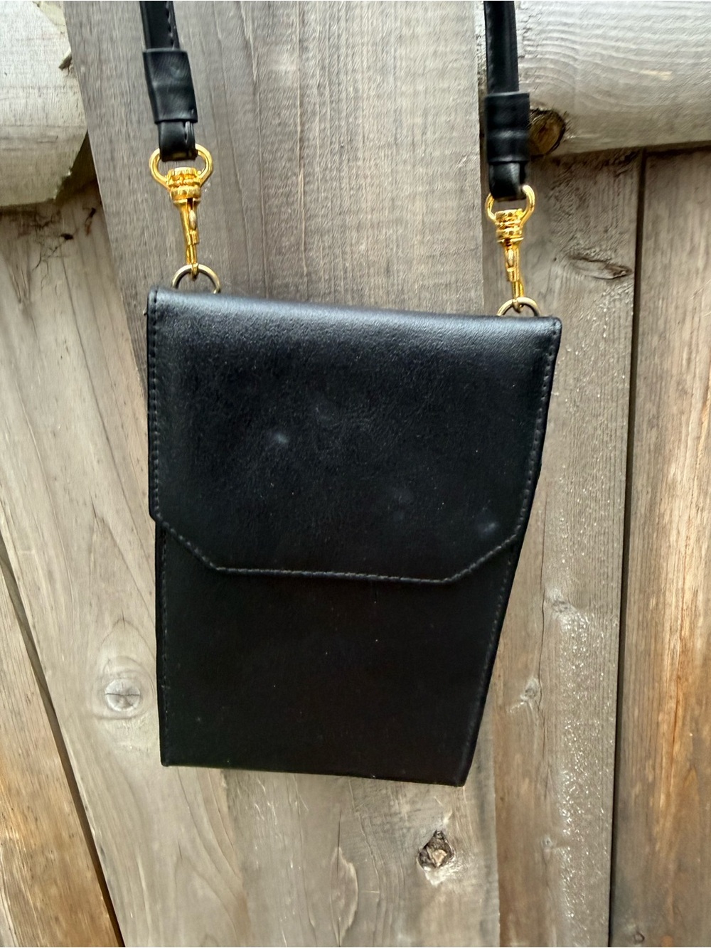 Black Genuine Leather Wallet with Gold Snap